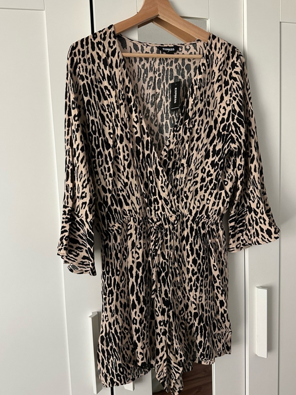 Express Beige and Black Leopard Print Romper